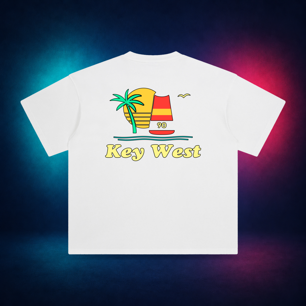 Key West — White — large back print | Vision Neon midnight studio