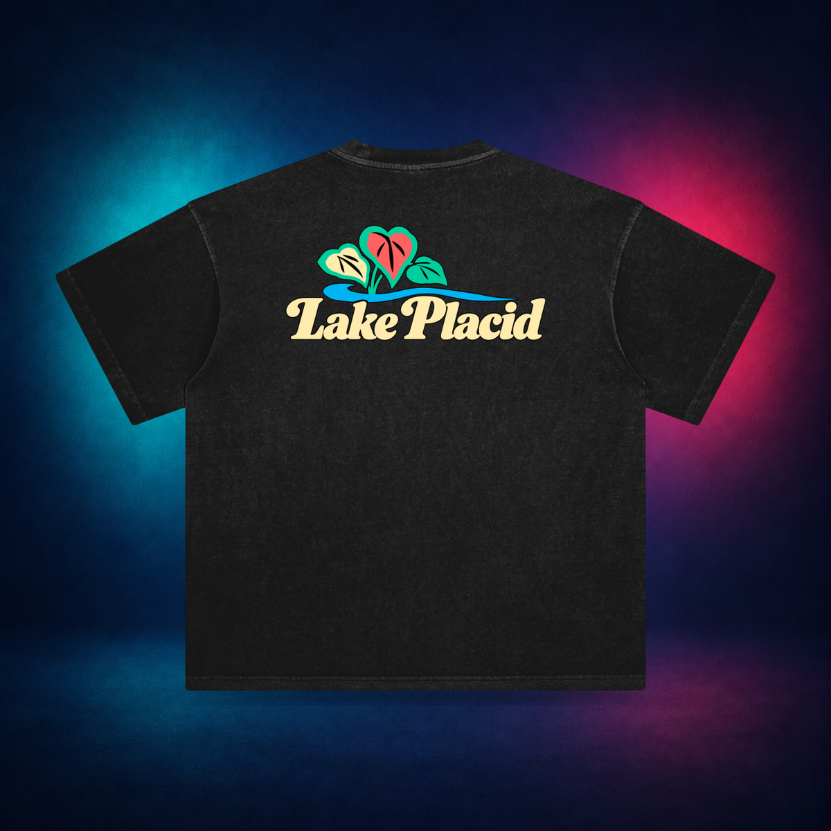 Lake Placid — Retro Black — large back print | Vision Neon midnight studio