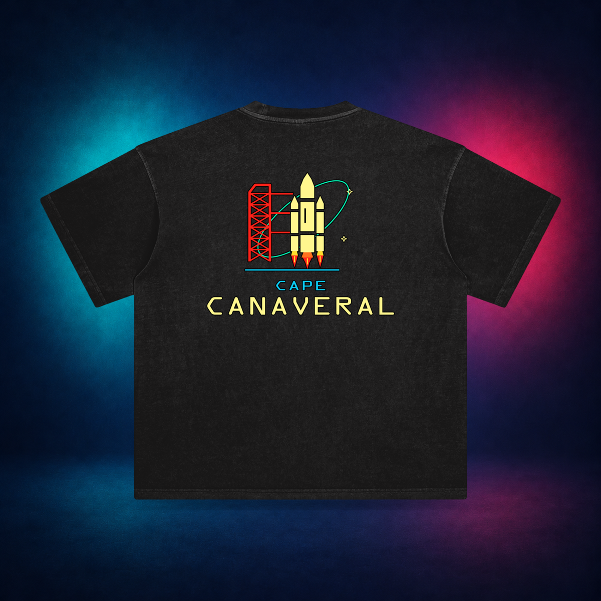 Cape Canaveral — Retro Black — large back print | Vision Neon midnight studio
