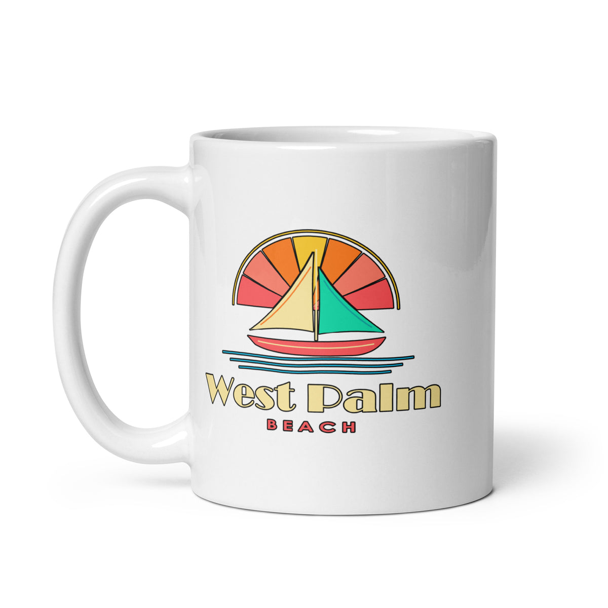 West Palm Beach — White mug, 11 oz, left side, logo on both sides
