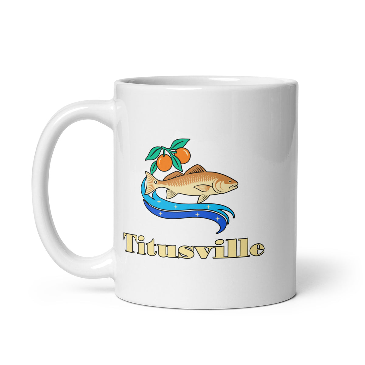 Titusville — White mug, 11 oz, left side, logo on both sides