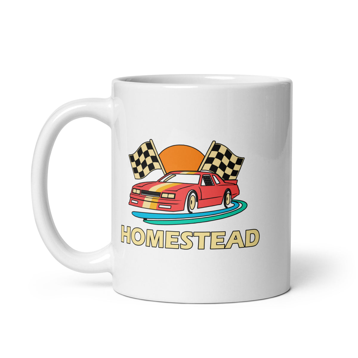 Homestead — White mug, 11 oz, left side, logo on both sides