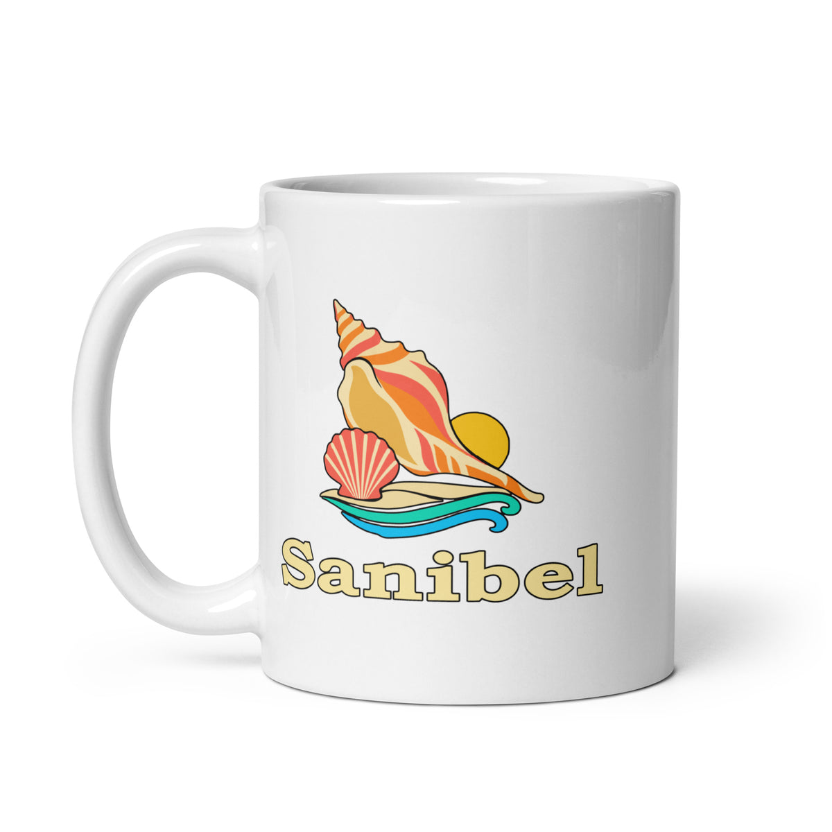 Sanibel — White mug, 11 oz, left side, logo on both sides