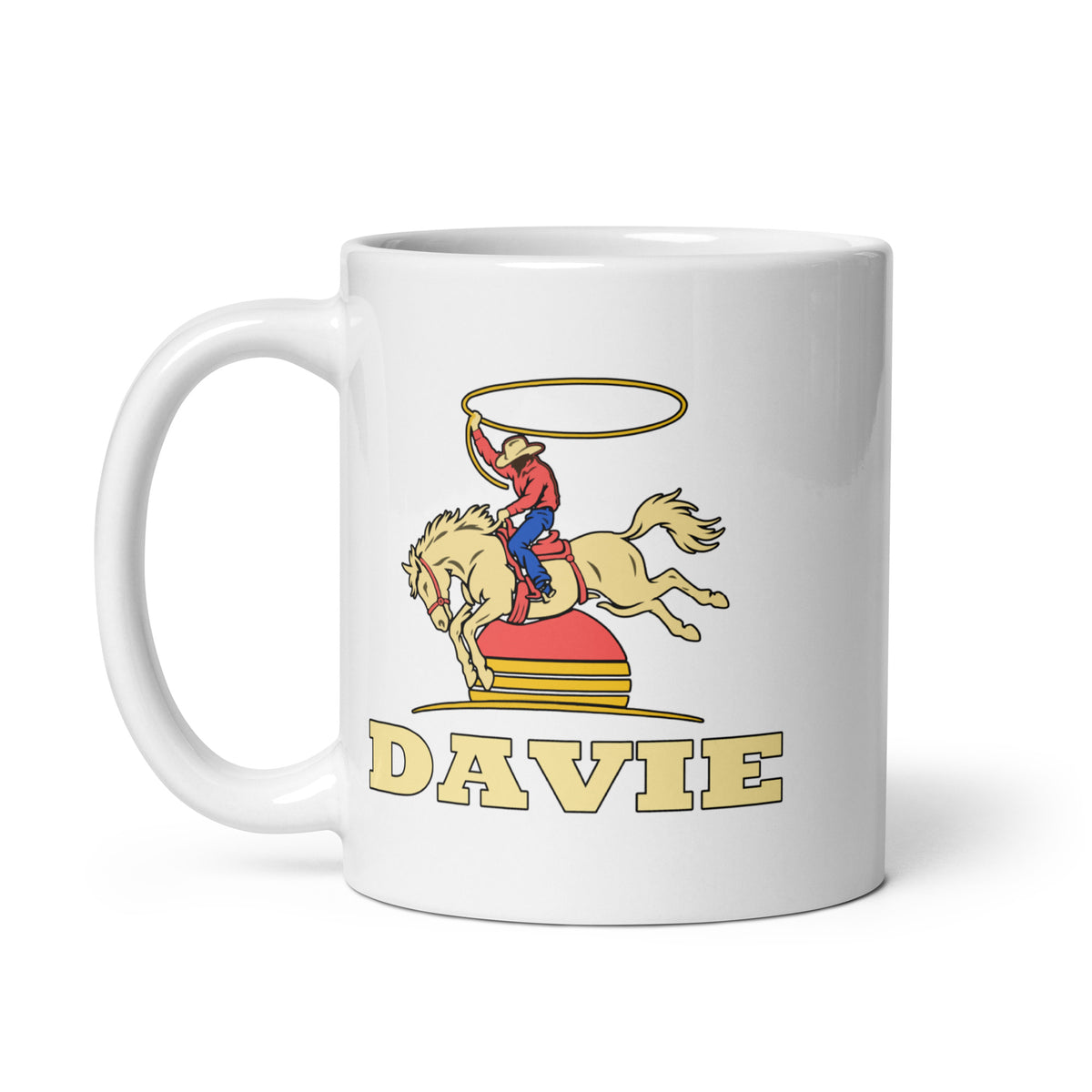 Davie — White mug, 11 oz, left side, logo on both sides