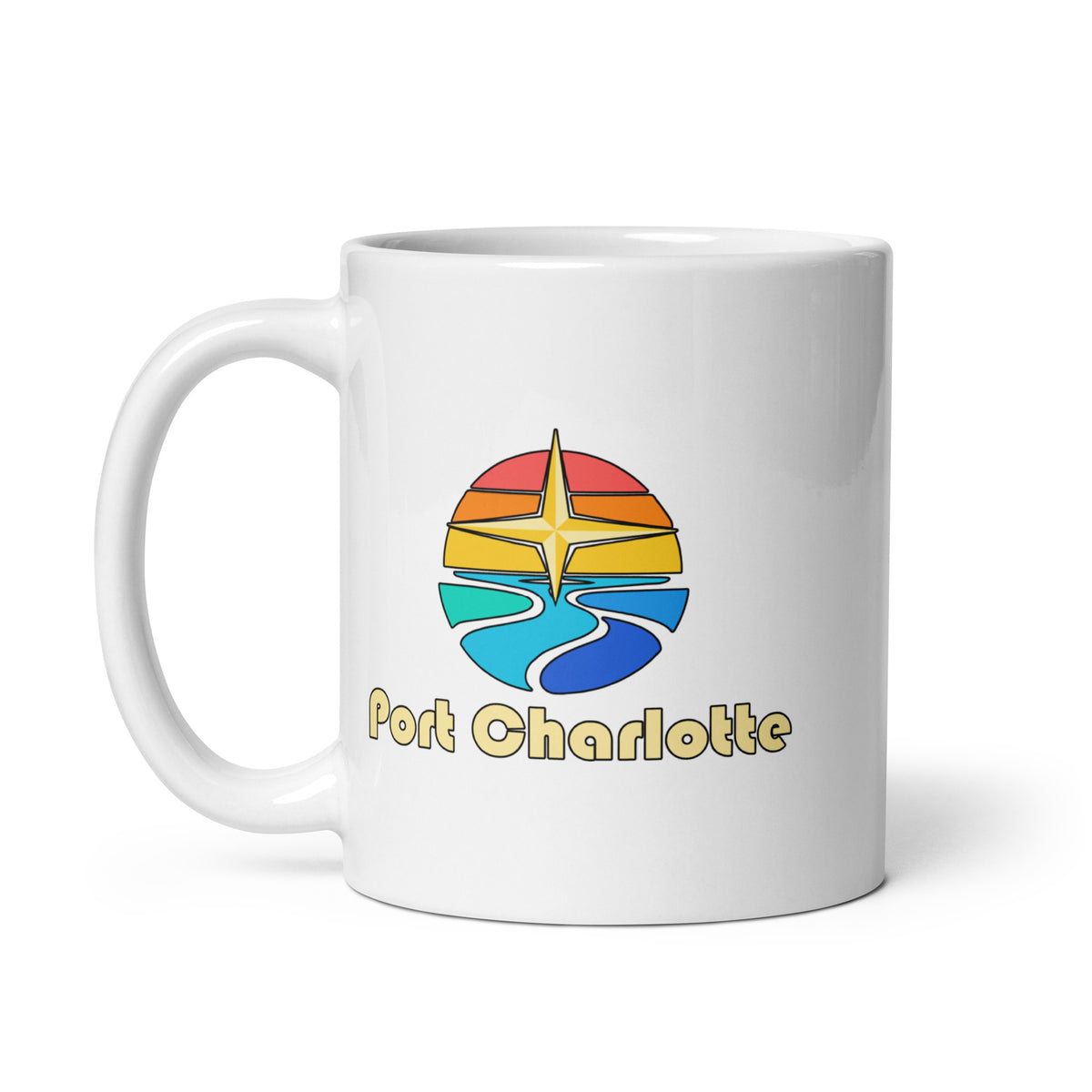 Port Charlotte — White mug, 11 oz, left side, logo on both sides