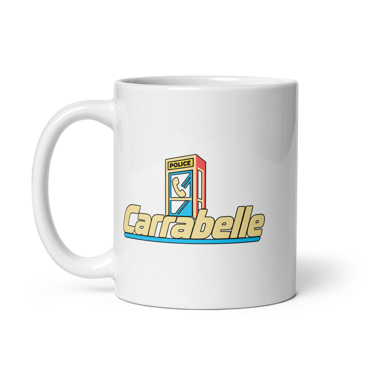 Carrabelle — White mug, 11 oz, left side, logo on both sides