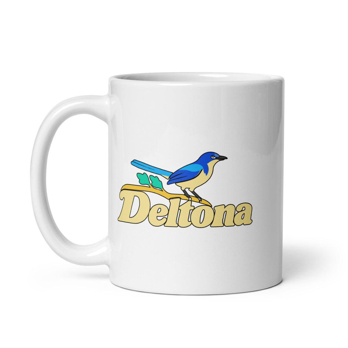 Deltona — White mug, 11 oz, left side, logo on both sides