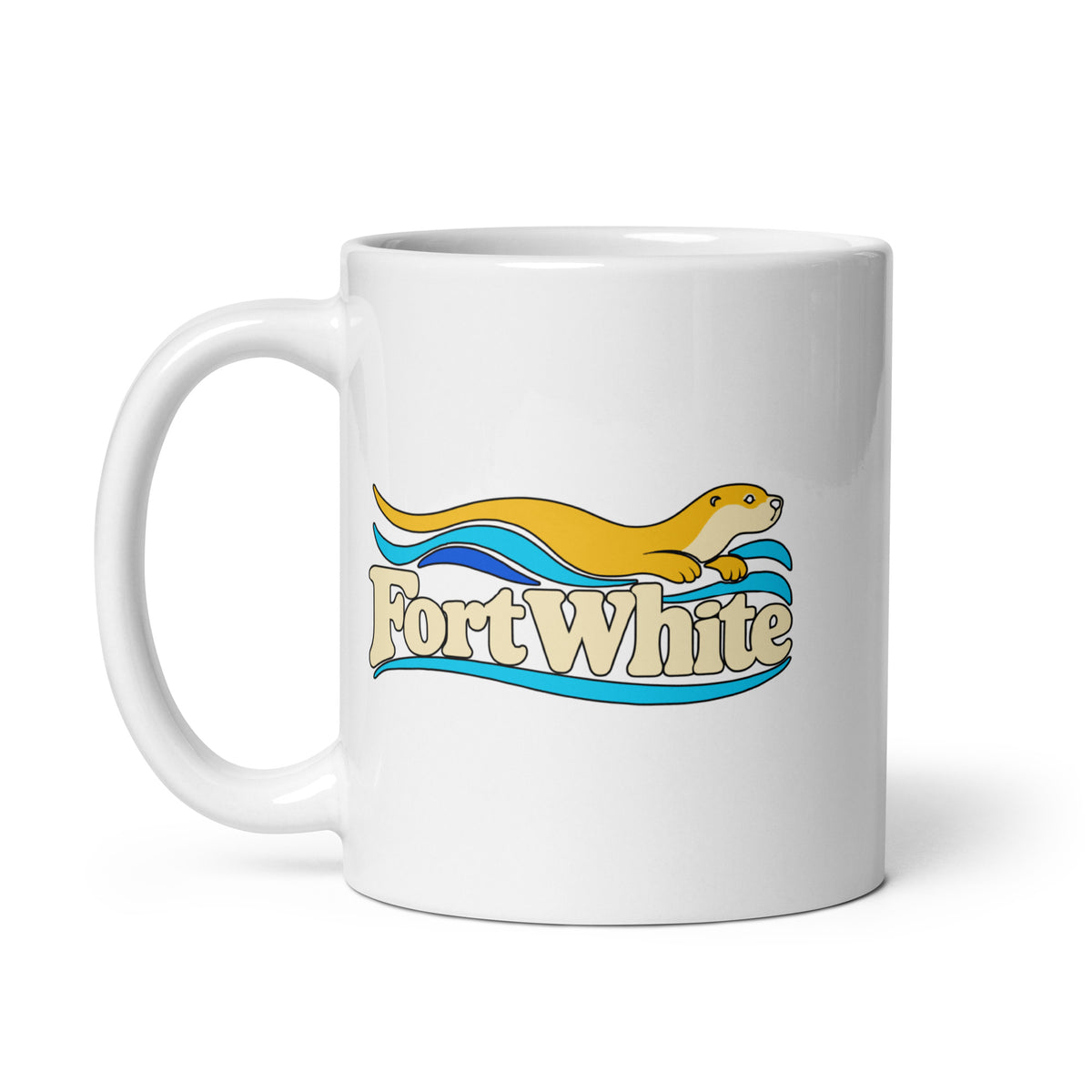 Fort White — White mug, 11 oz, left side, logo on both sides