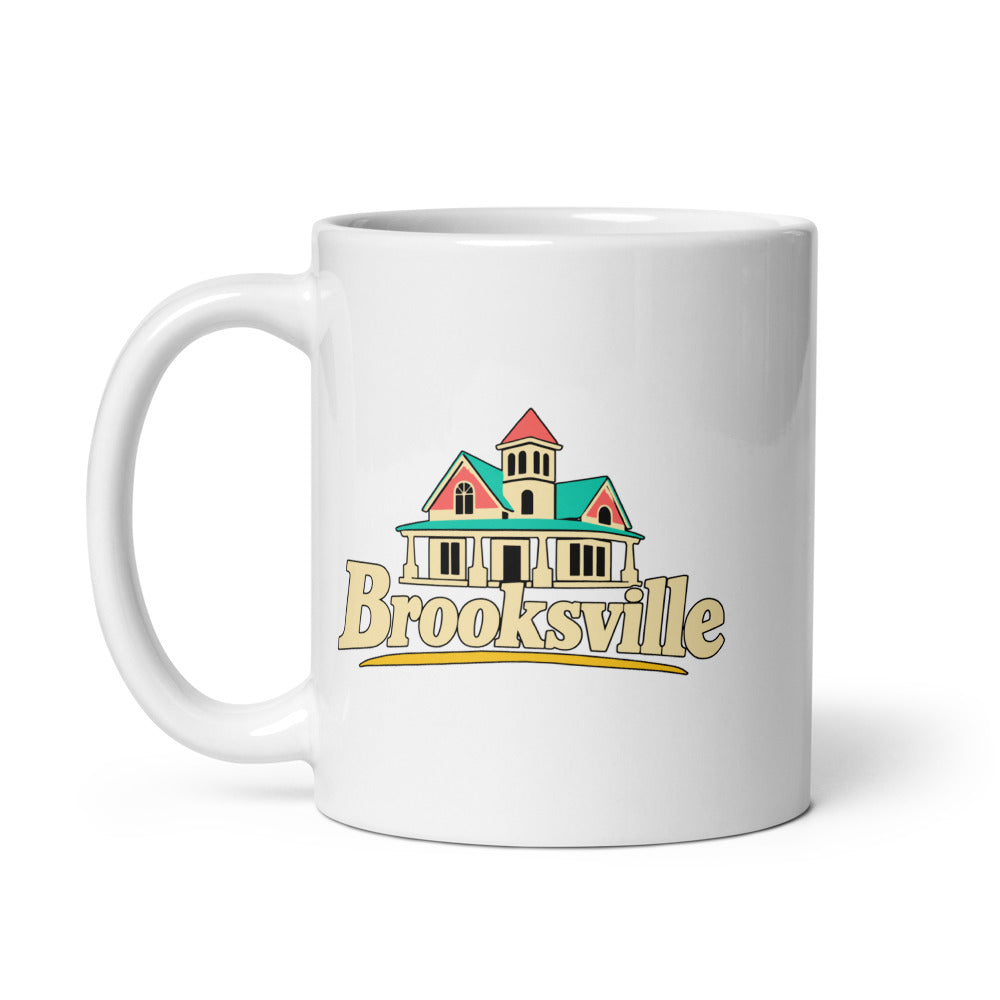 Brooksville — white mug, 11 oz, left side, logo on both sides