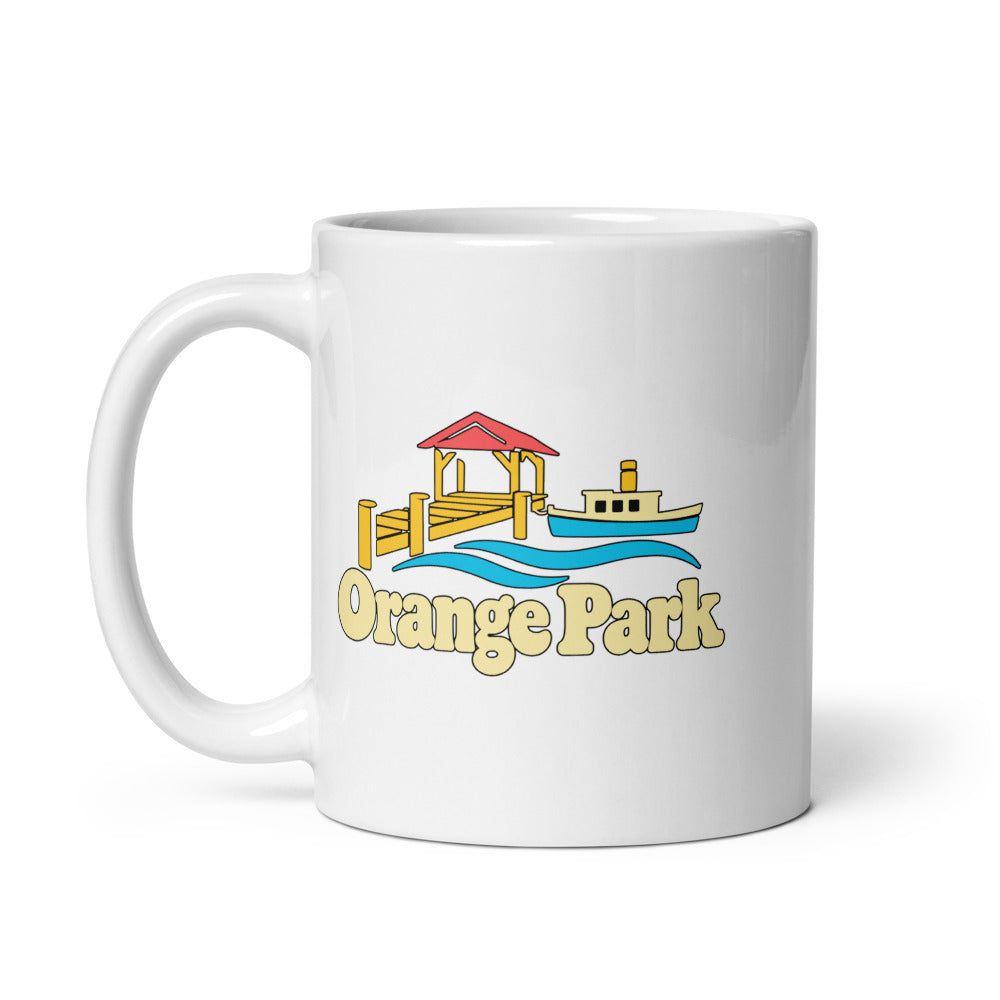 Orange Park — white mug, 11 oz, left side, logo on both sides