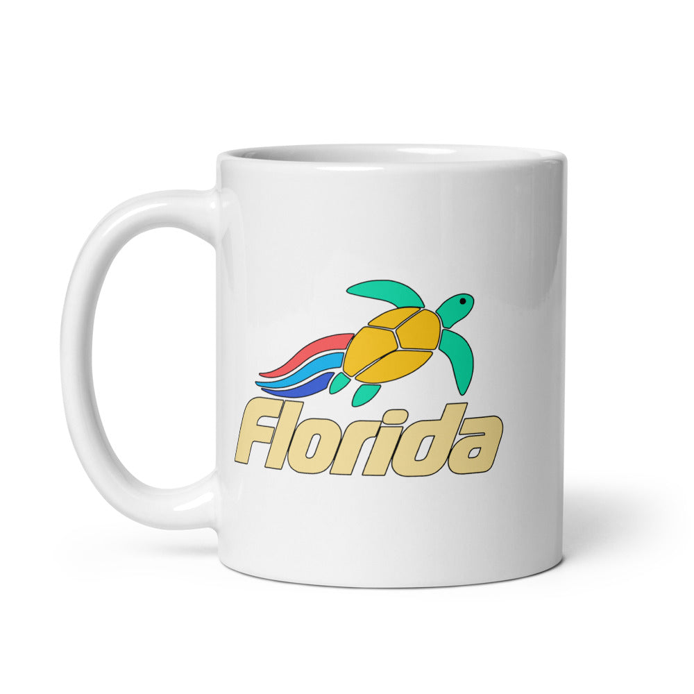 Florida Sea Turtle — white mug, 11 oz, left side, logo on both sides