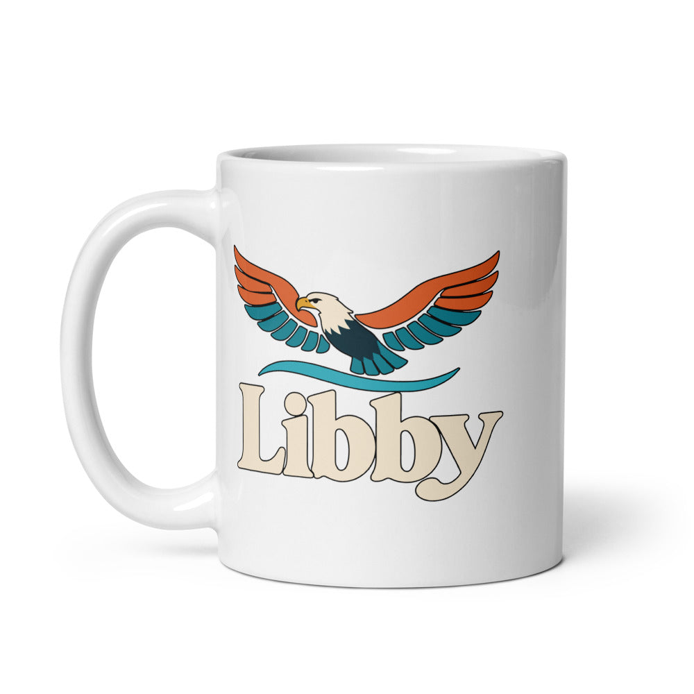 Libby — white mug, 11 oz, left side, logo on both sides