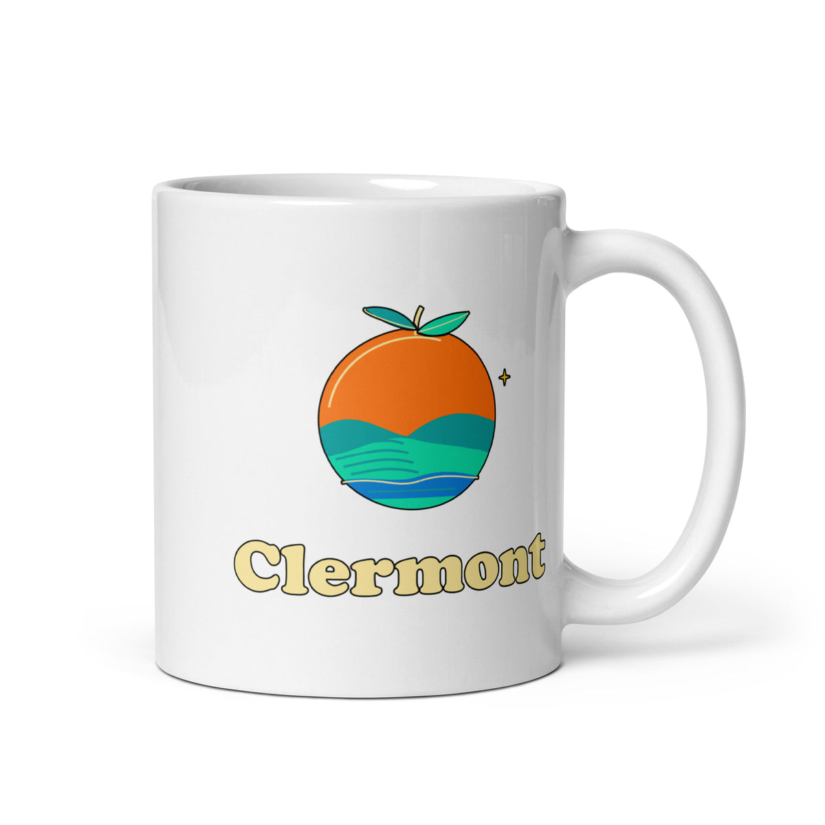 Clermont — White mug, 11 oz, right side, logo on both sides