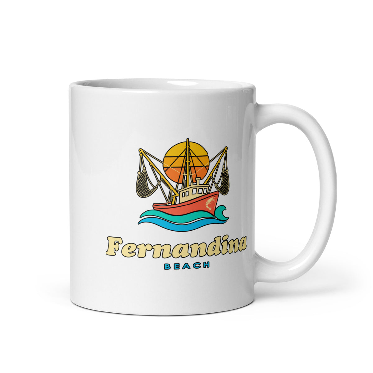 Fernandina Beach — White mug, 11 oz, right side, logo on both sides