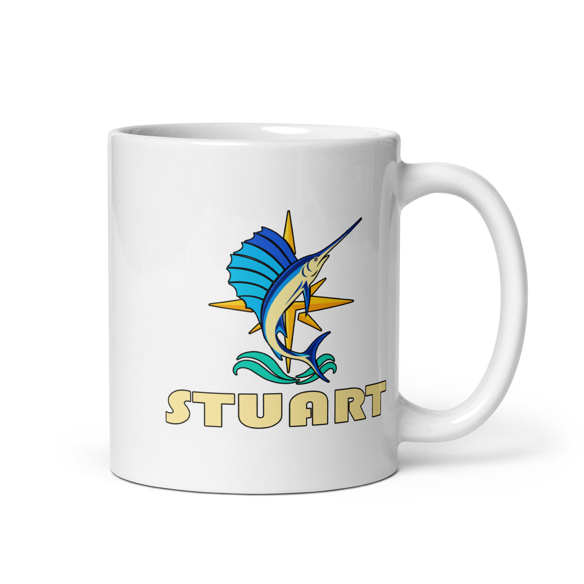 Stuart — White mug, 11 oz, right side, logo on both sides