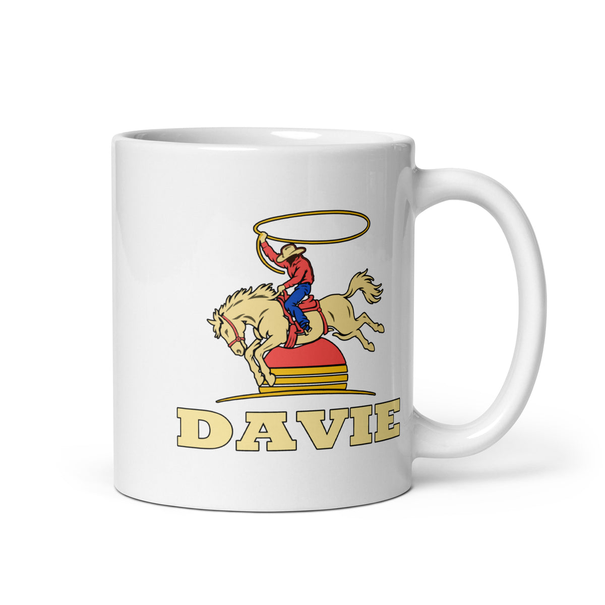 Davie — White mug, 11 oz, right side, logo on both sides