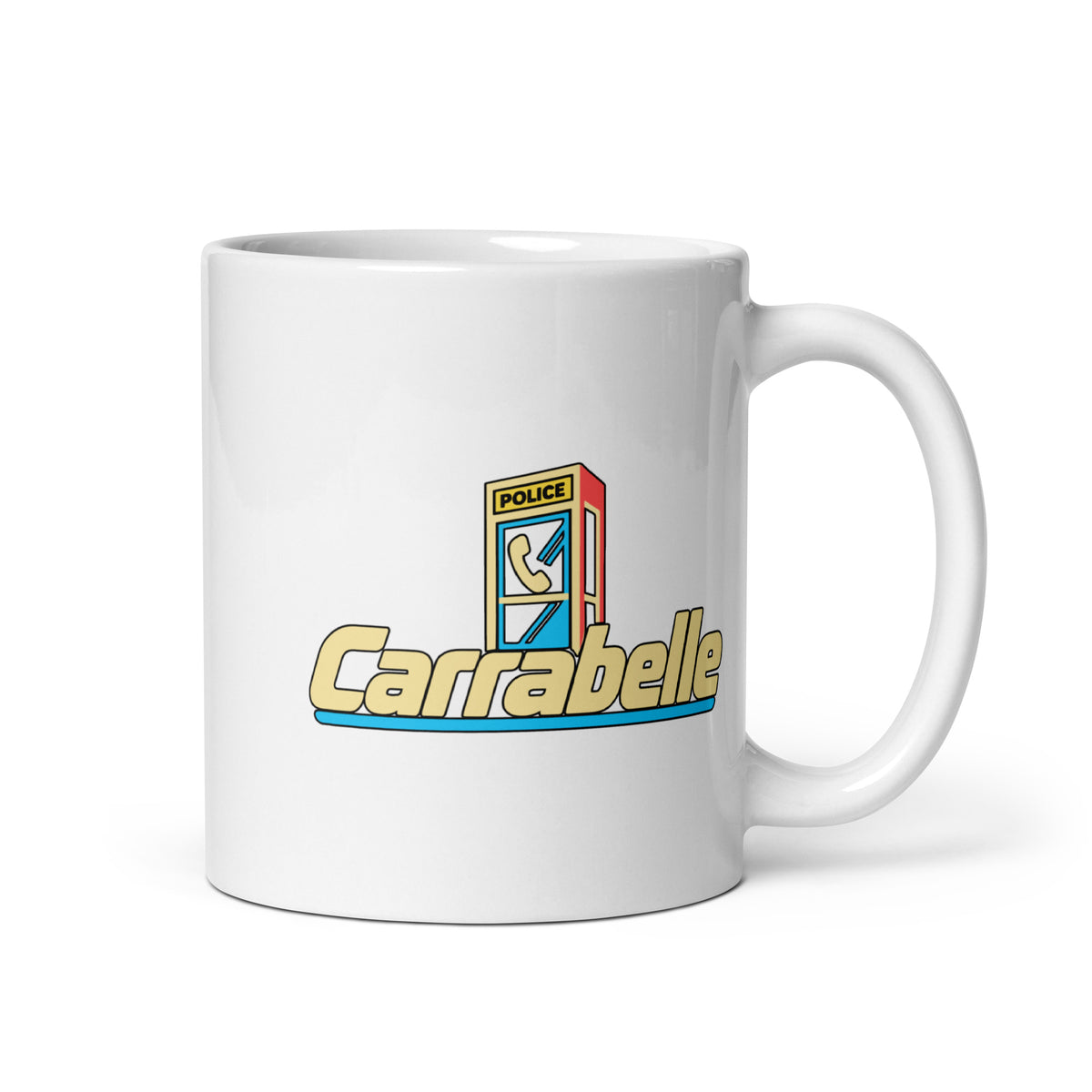 Carrabelle — White mug, 11 oz, right side, logo on both sides