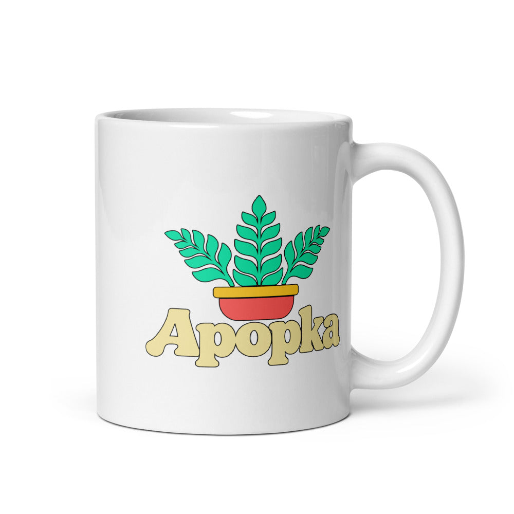Apopka — white mug, 11 oz, right side, logo on both sides