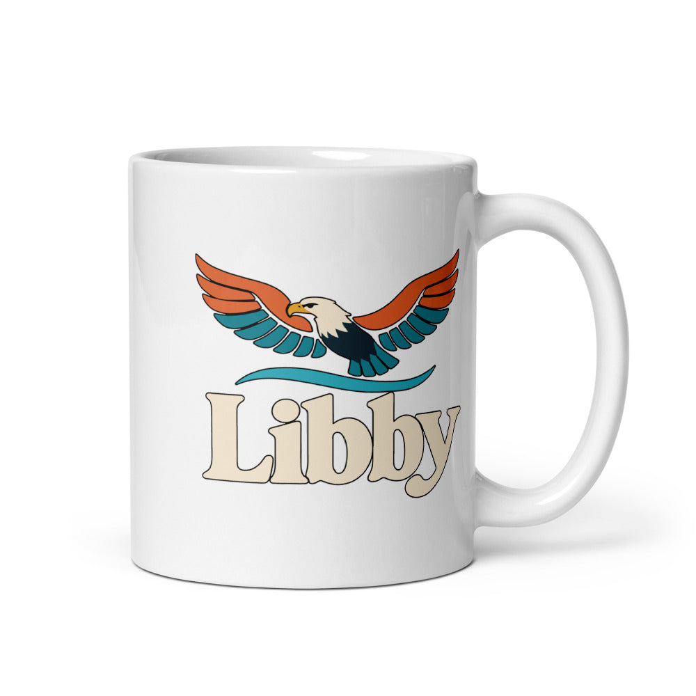 Libby — white mug, 11 oz, right side, logo on both sides