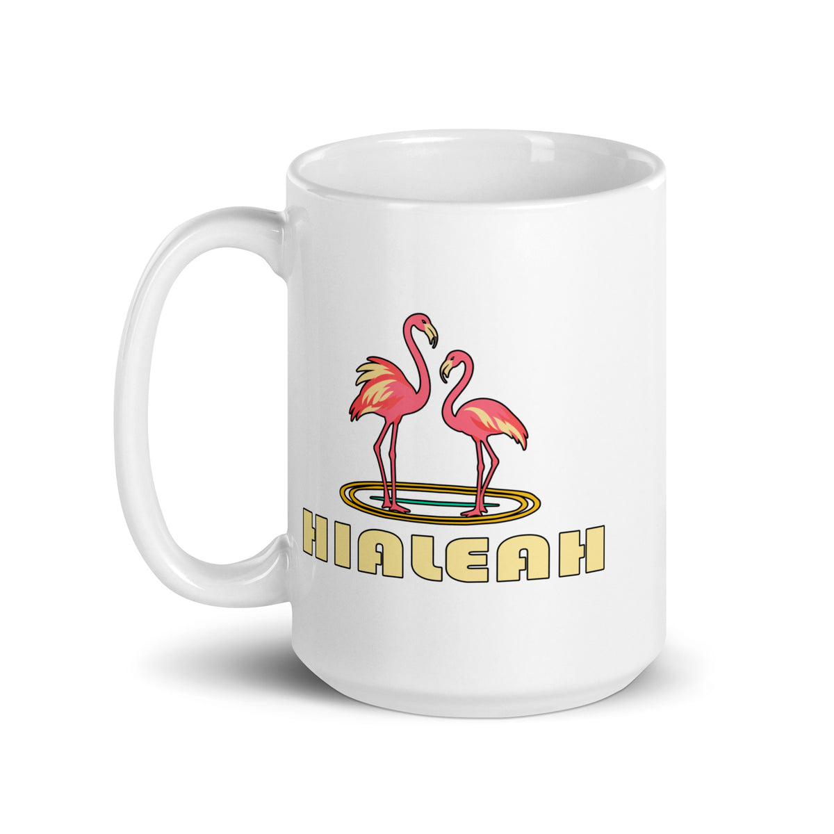 Hialeah — White mug, 15 oz, left side, logo on both sides