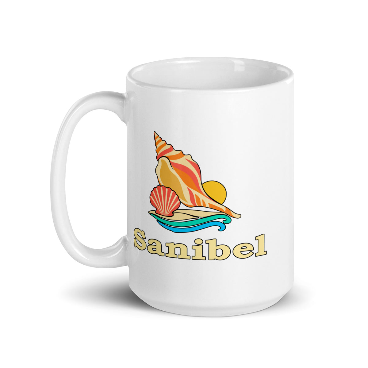 Sanibel — White mug, 15 oz, left side, logo on both sides
