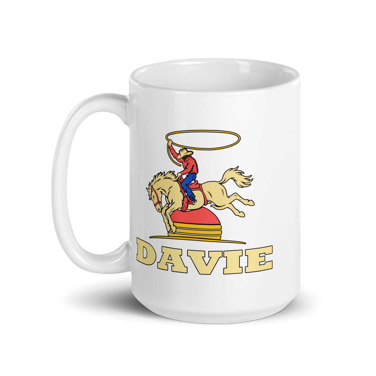 Davie — White mug, 15 oz, left side, logo on both sides