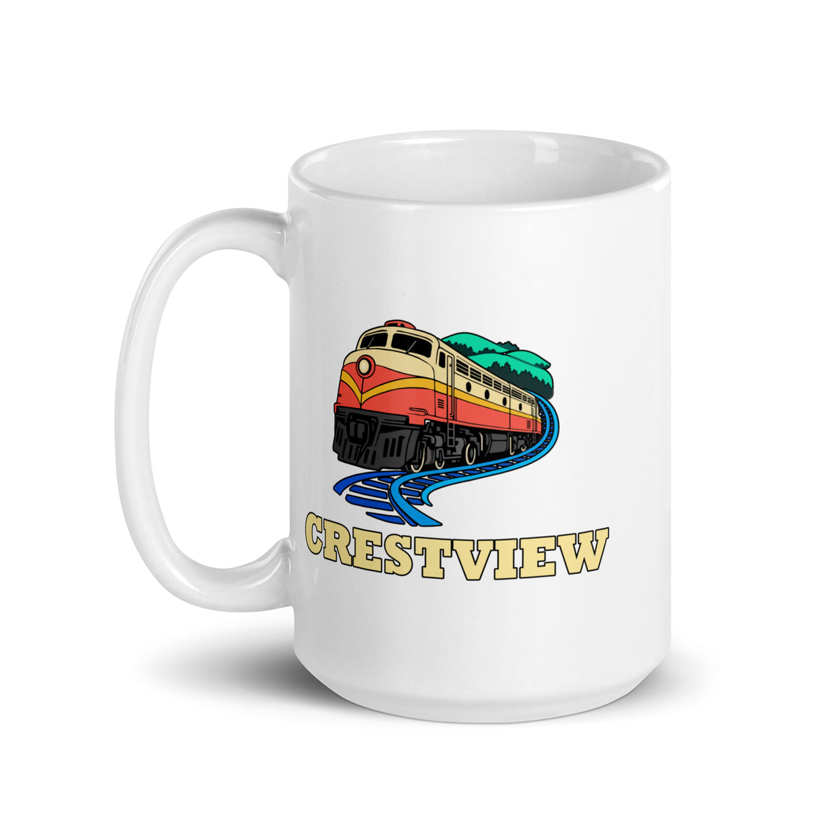 Crestview — White mug, 15 oz, left side, logo on both sides