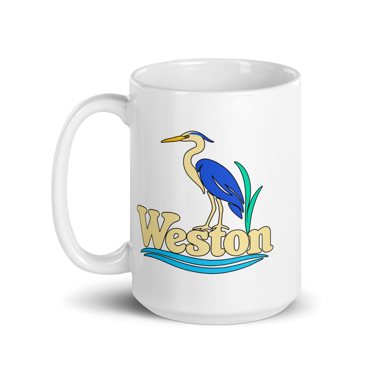 Weston — White mug, 15 oz, left side, logo on both sides