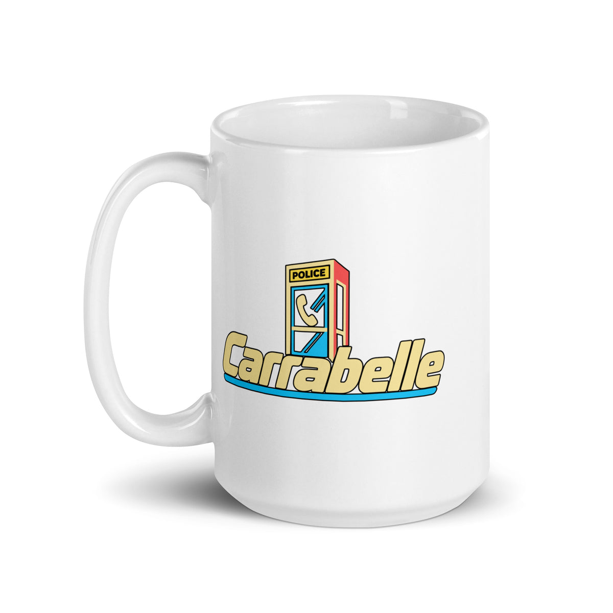 Carrabelle — White mug, 15 oz, left side, logo on both sides
