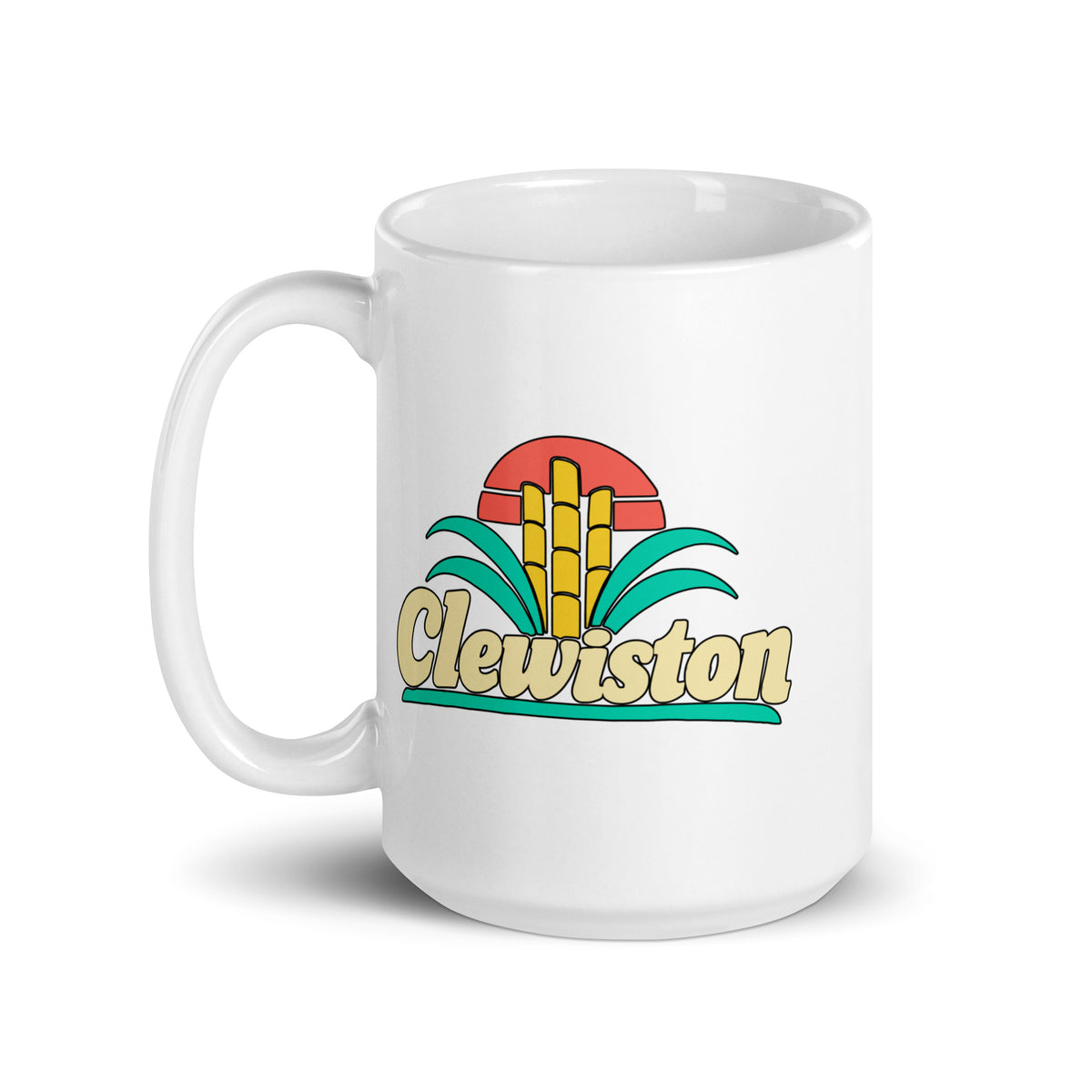 Clewiston — White mug, 15 oz, left side, logo on both sides