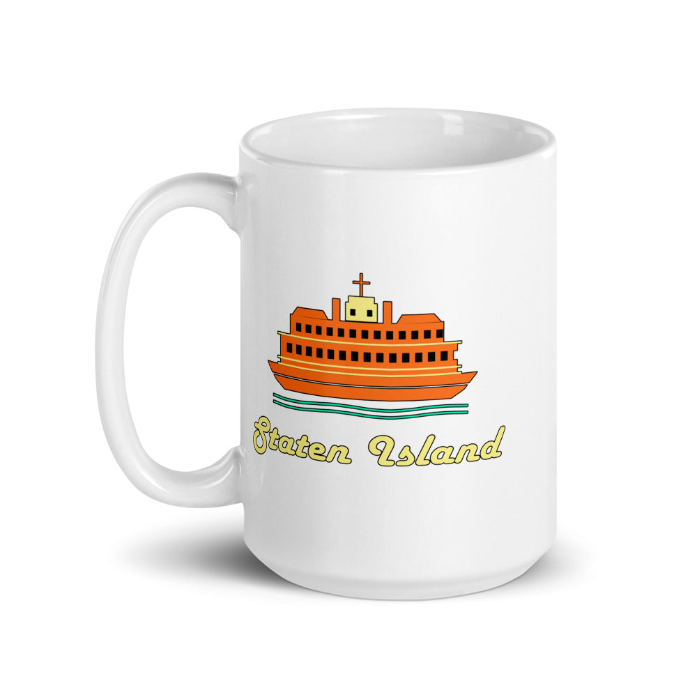 Staten Island — white mug, 15 oz, left side, logo on both sides