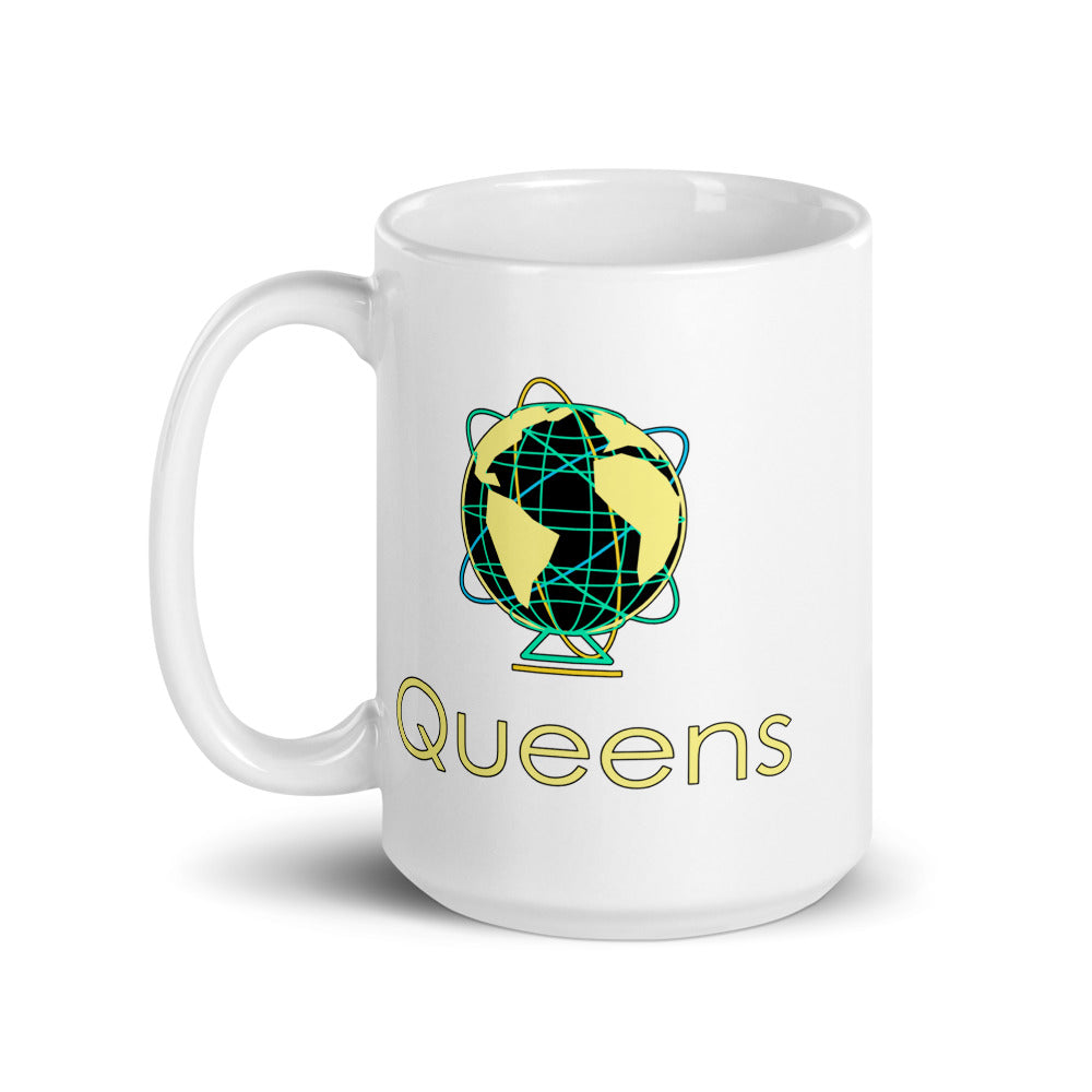 Queens — white mug, 15 oz, left side, logo on both sides