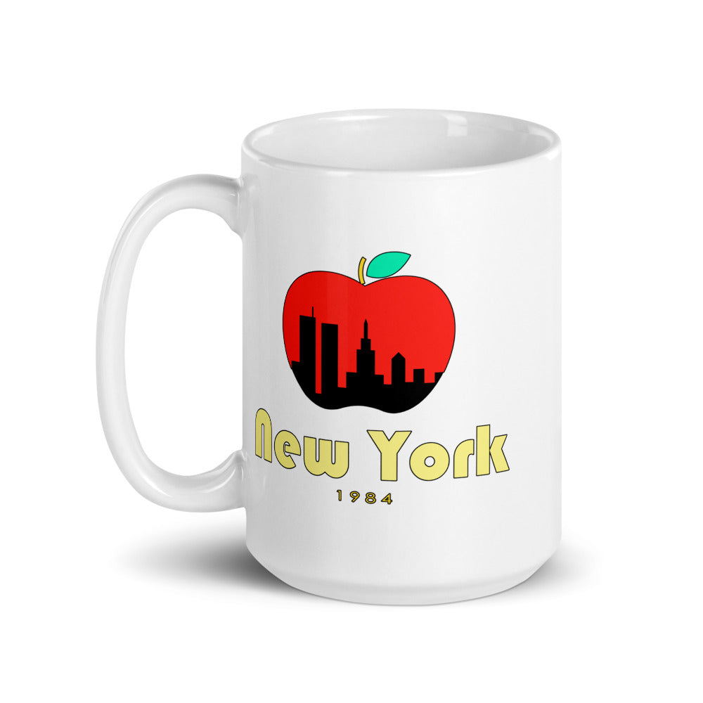 New York — white mug, 15 oz, left side, logo on both sides
