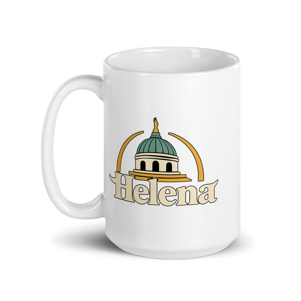 Helena — white mug, 15 oz, left side, logo on both sides