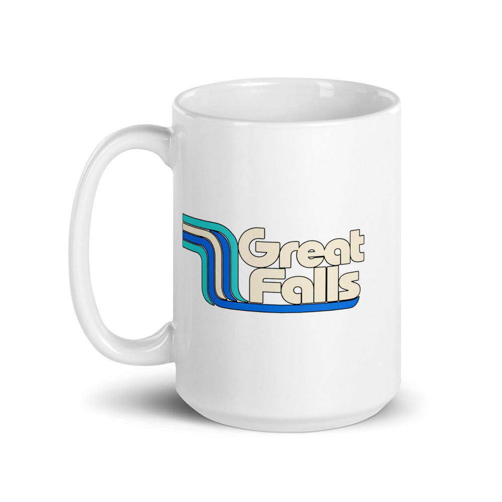 Great Falls — white mug, 15 oz, left side, logo on both sides