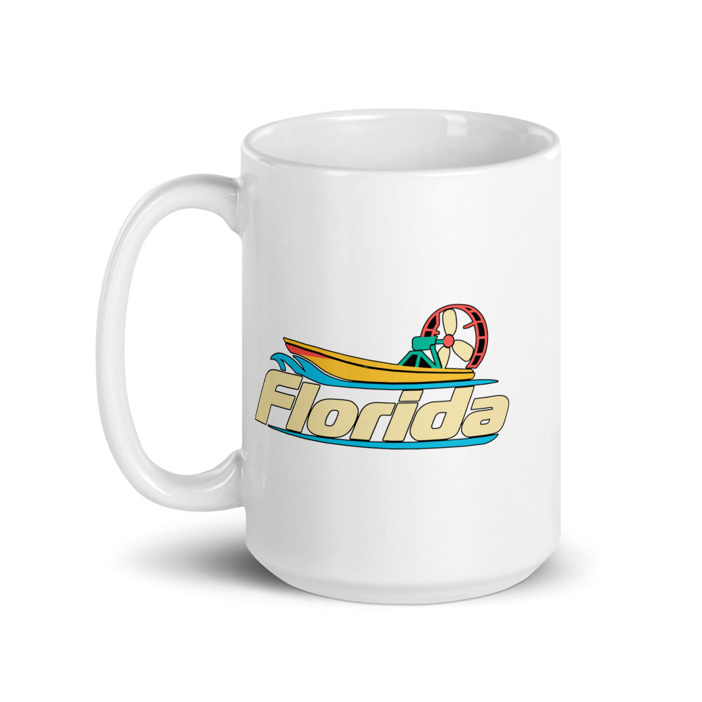 Florida Airboat — white mug, 15 oz, left side, logo on both sides