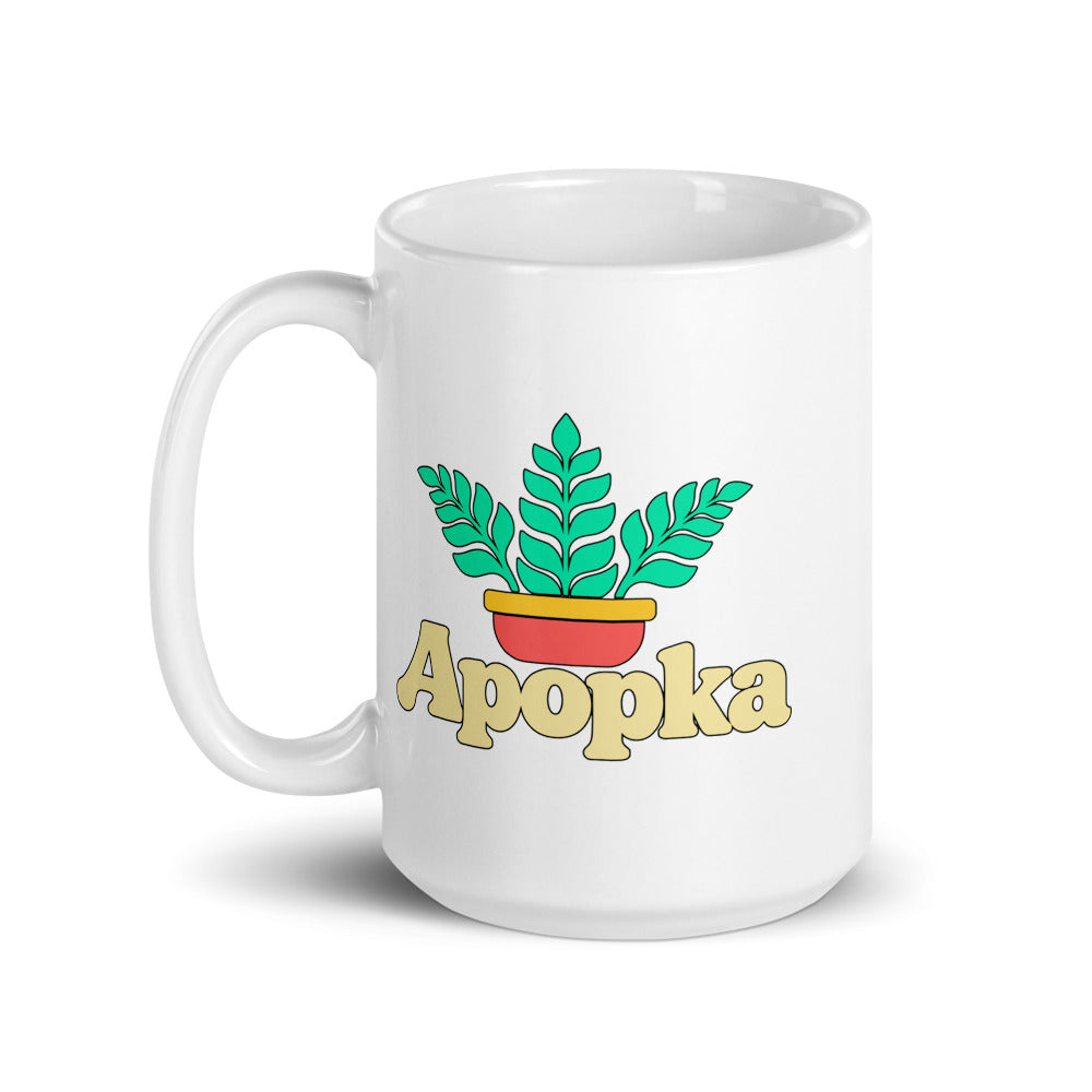 Apopka — white mug, 15 oz, left side, logo on both sides