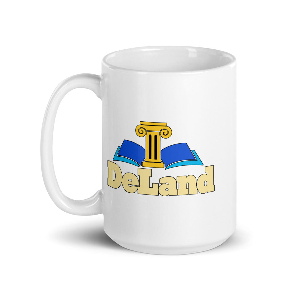DeLand — white mug, 15 oz, left side, logo on both sides