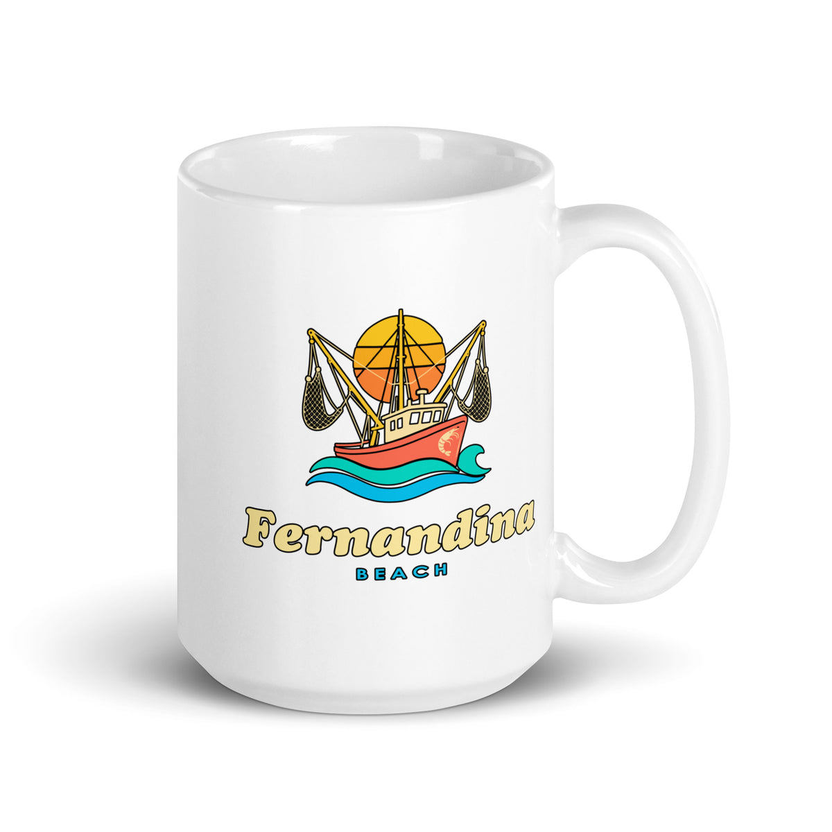 Fernandina Beach — White mug, 15 oz, right side, logo on both sides