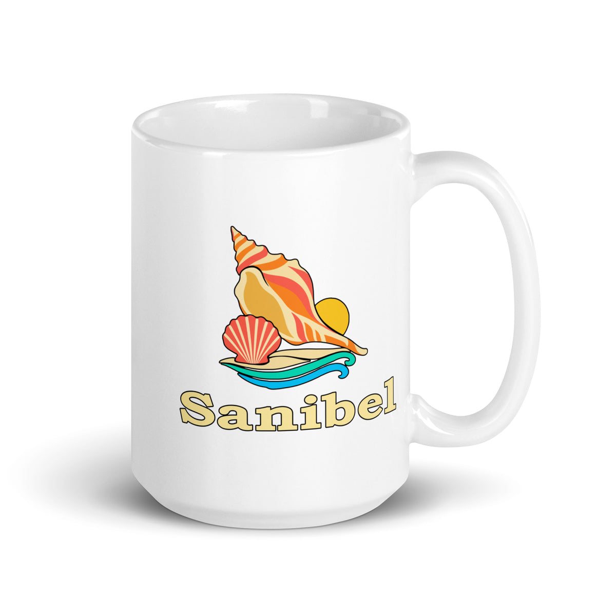 Sanibel — White mug, 15 oz, right side, logo on both sides