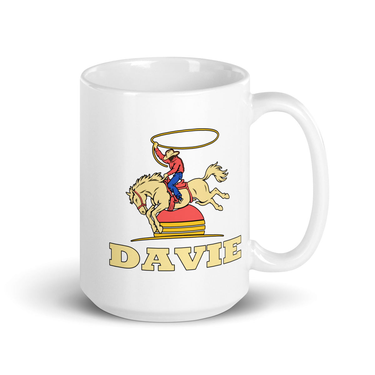 Davie — White mug, 15 oz, right side, logo on both sides