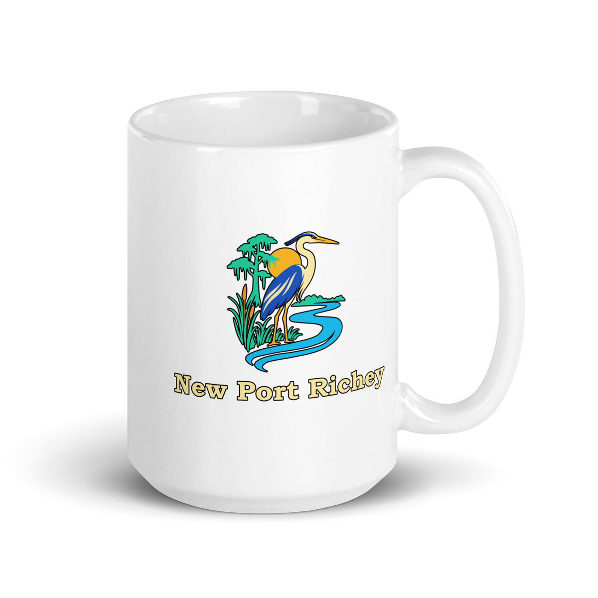 New Port Richey — White mug, 15 oz, right side, logo on both sides