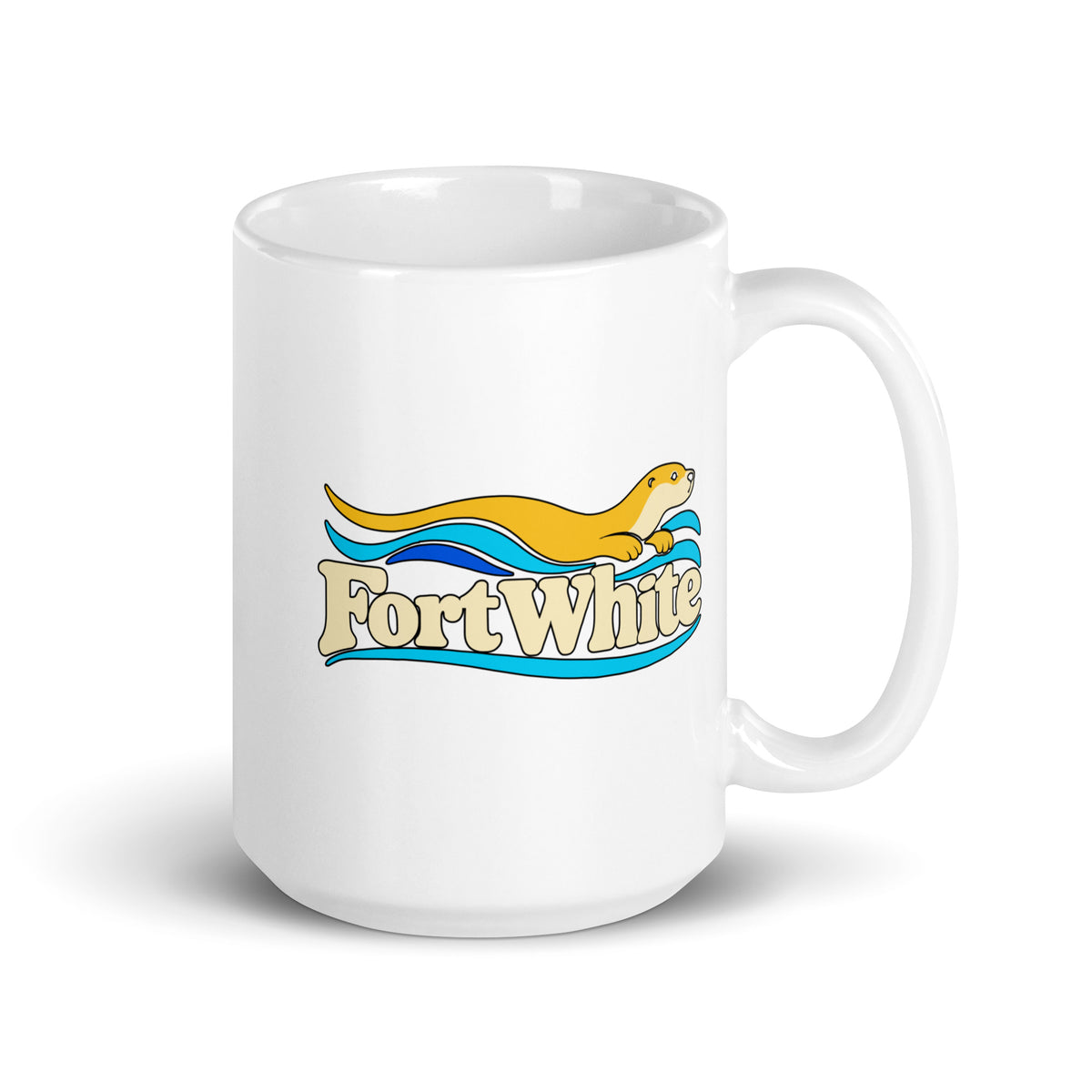 Fort White — White mug, 15 oz, right side, logo on both sides