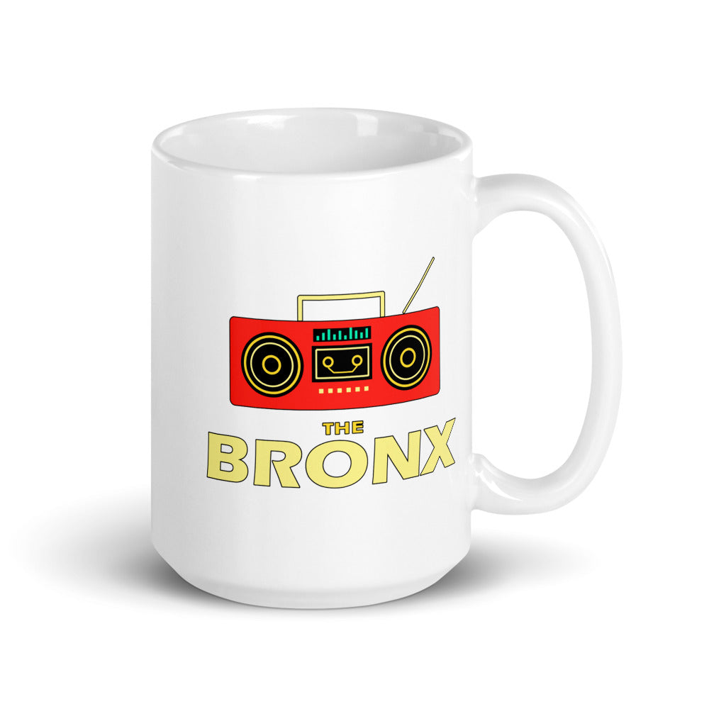 The Bronx — white mug, 15 oz, right side, logo on both sides