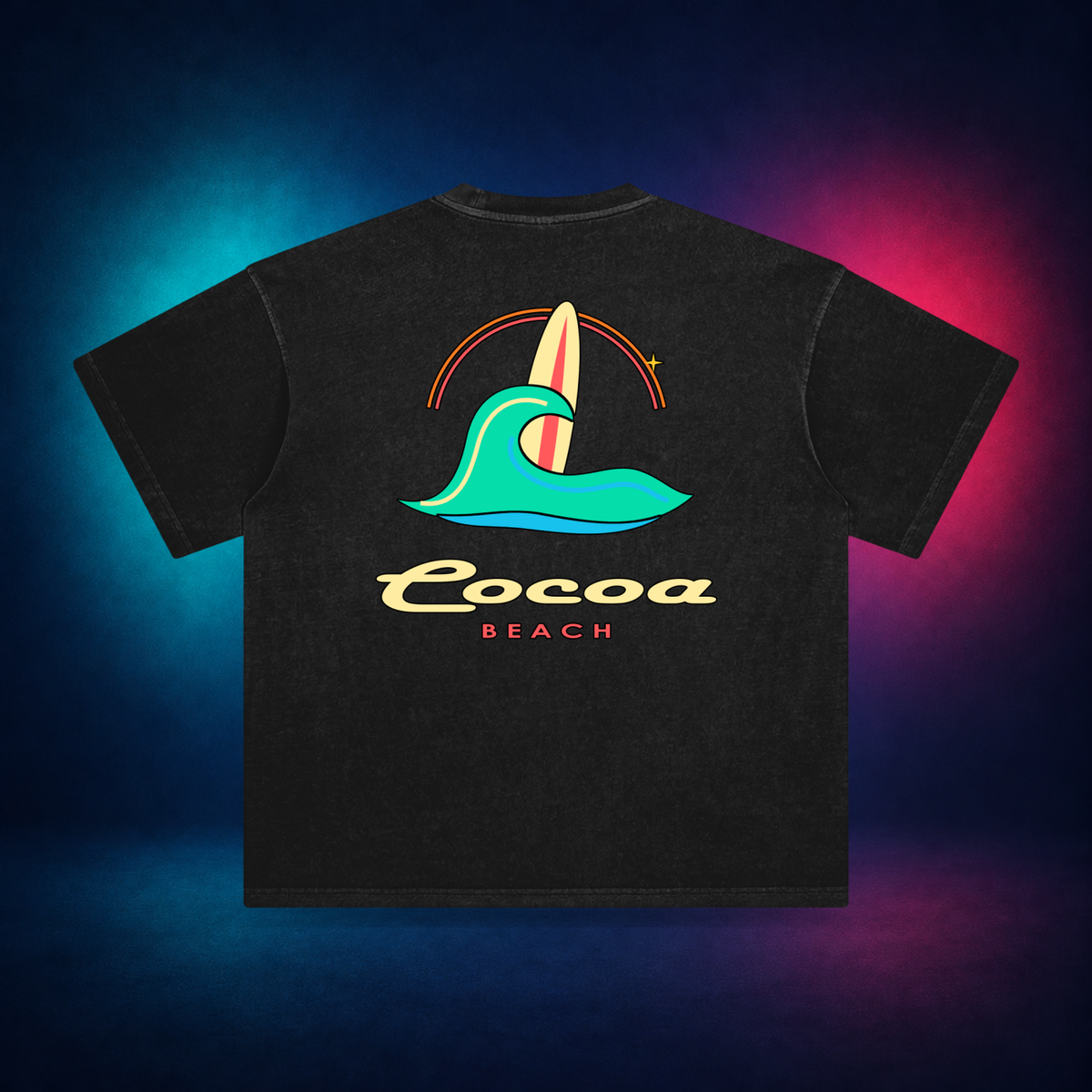 Cocoa Beach — Retro Black — large back print | Vision Neon midnight studio