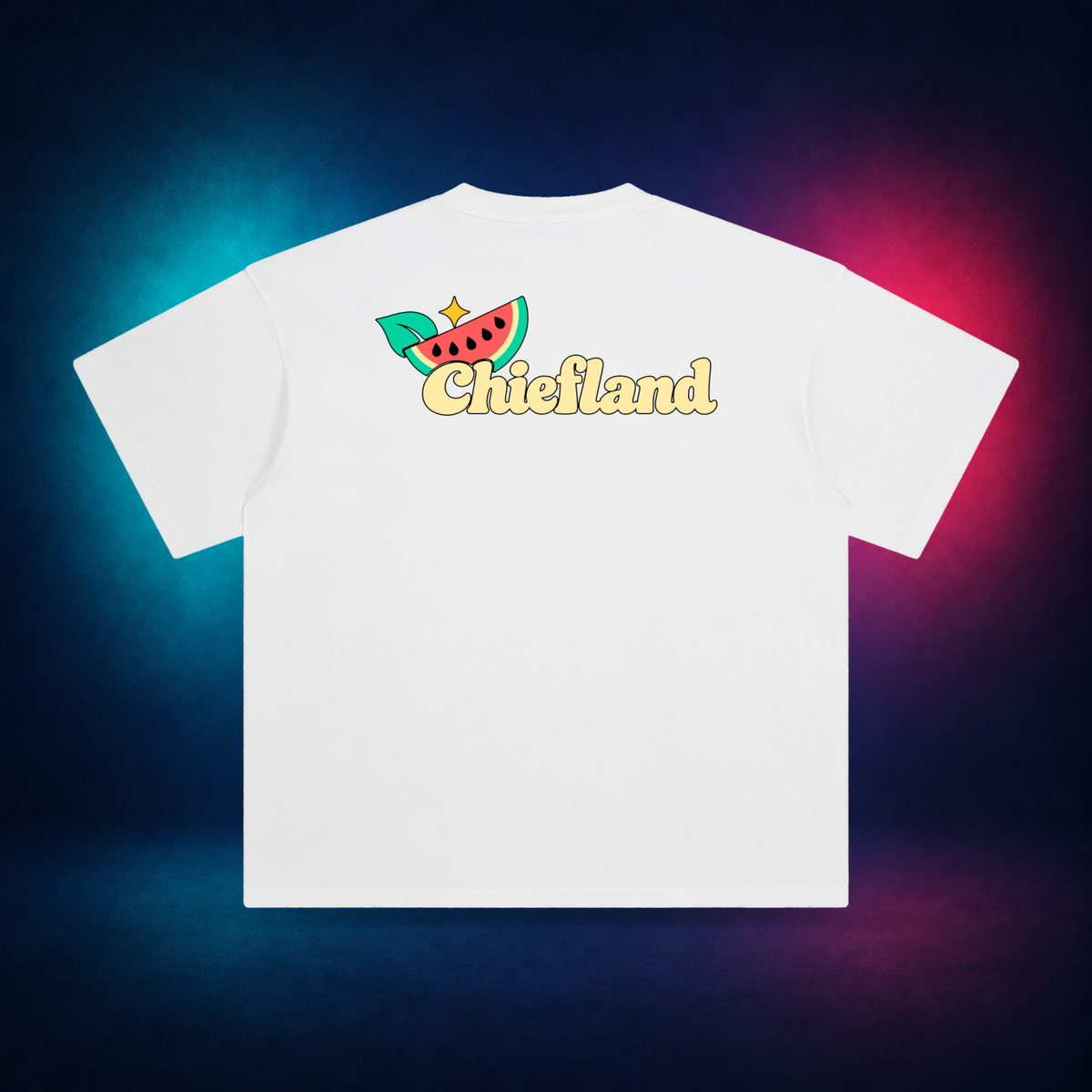 Chiefland — White — large back print | Vision Neon midnight studio