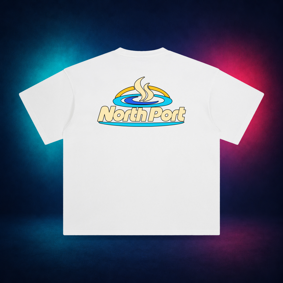 North Port — White — large back print | Vision Neon midnight studio