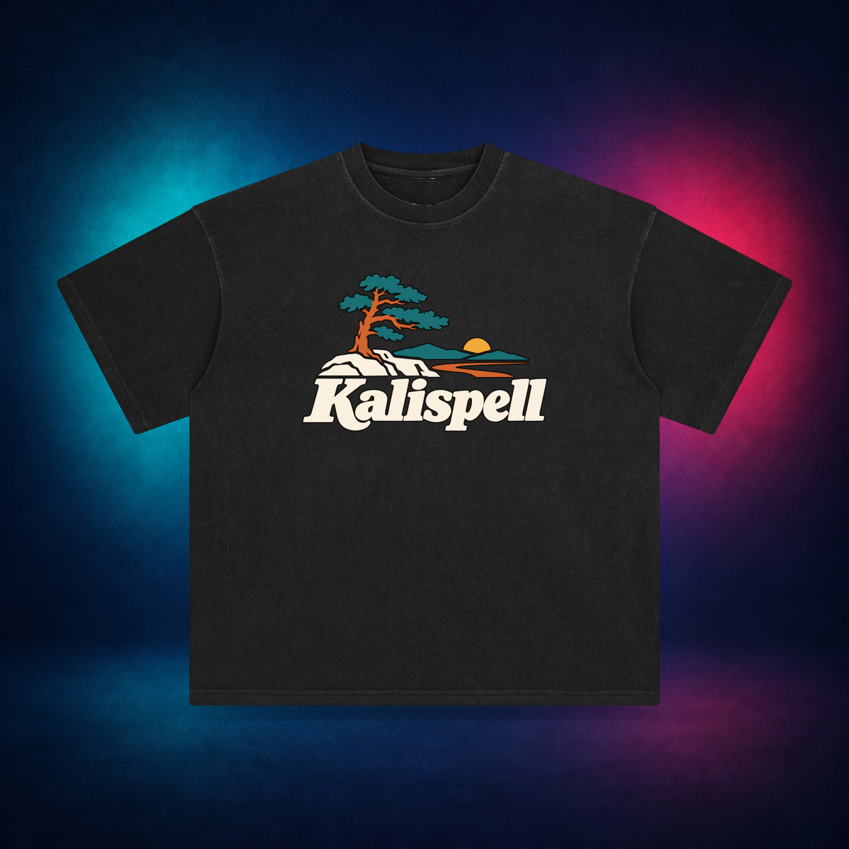 Kalispell — Retro Black — front only print | Vision Neon midnight studio