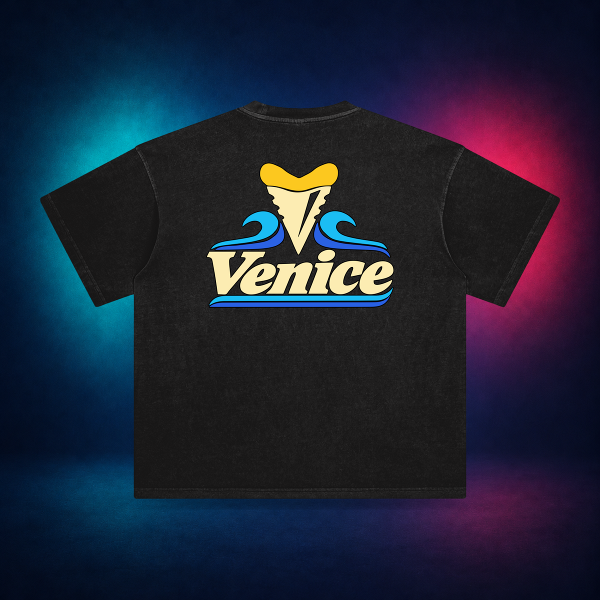 Venice — Retro Black — large back print | Vision Neon midnight studio