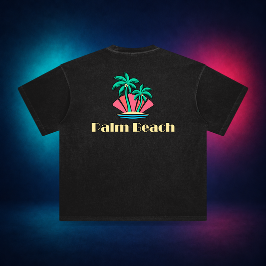 Palm Beach — Retro Black — large back print | Vision Neon midnight studio